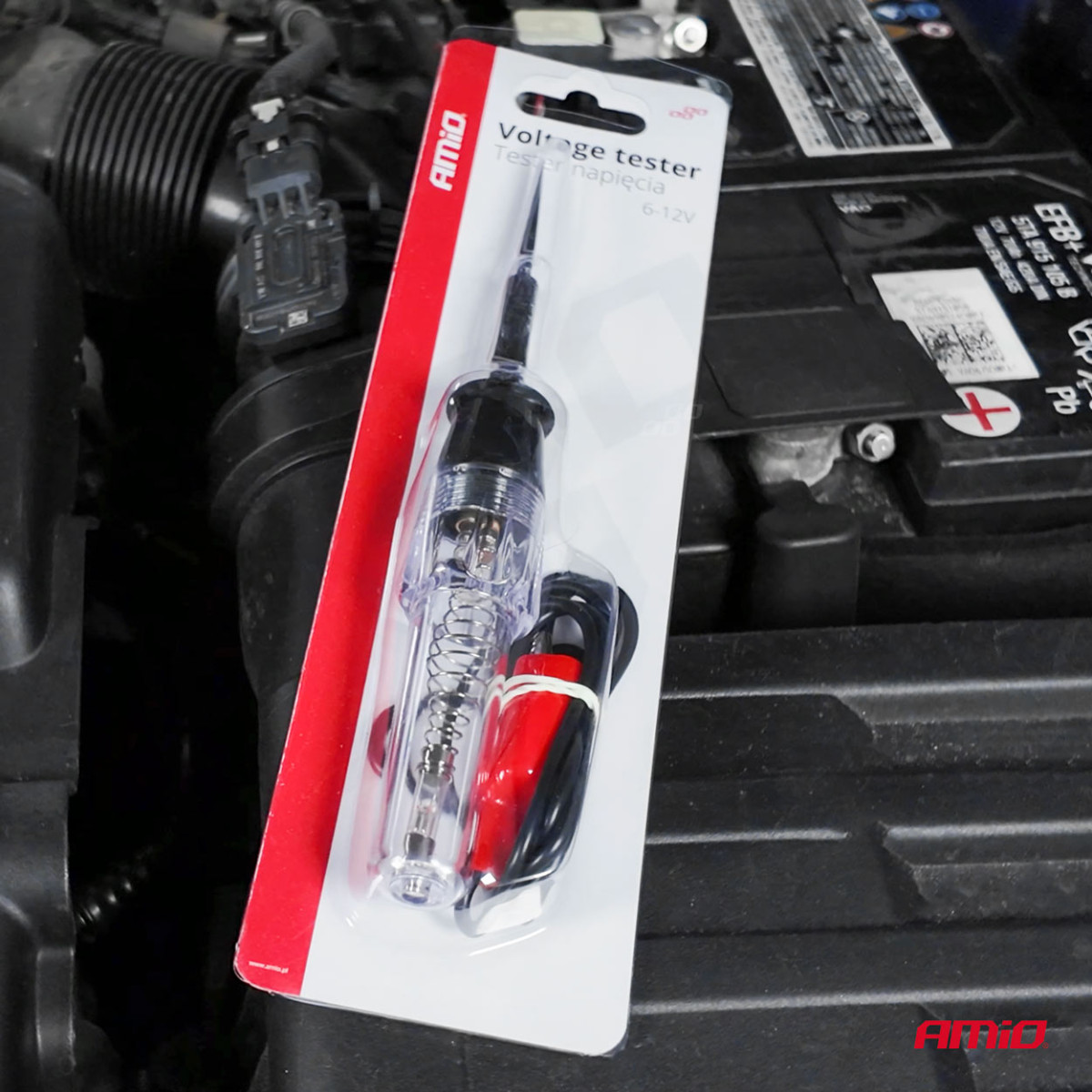 Automobilinis įtampos testeris 6–12V su „krokodilo“ gnybtu, AMIO-04272