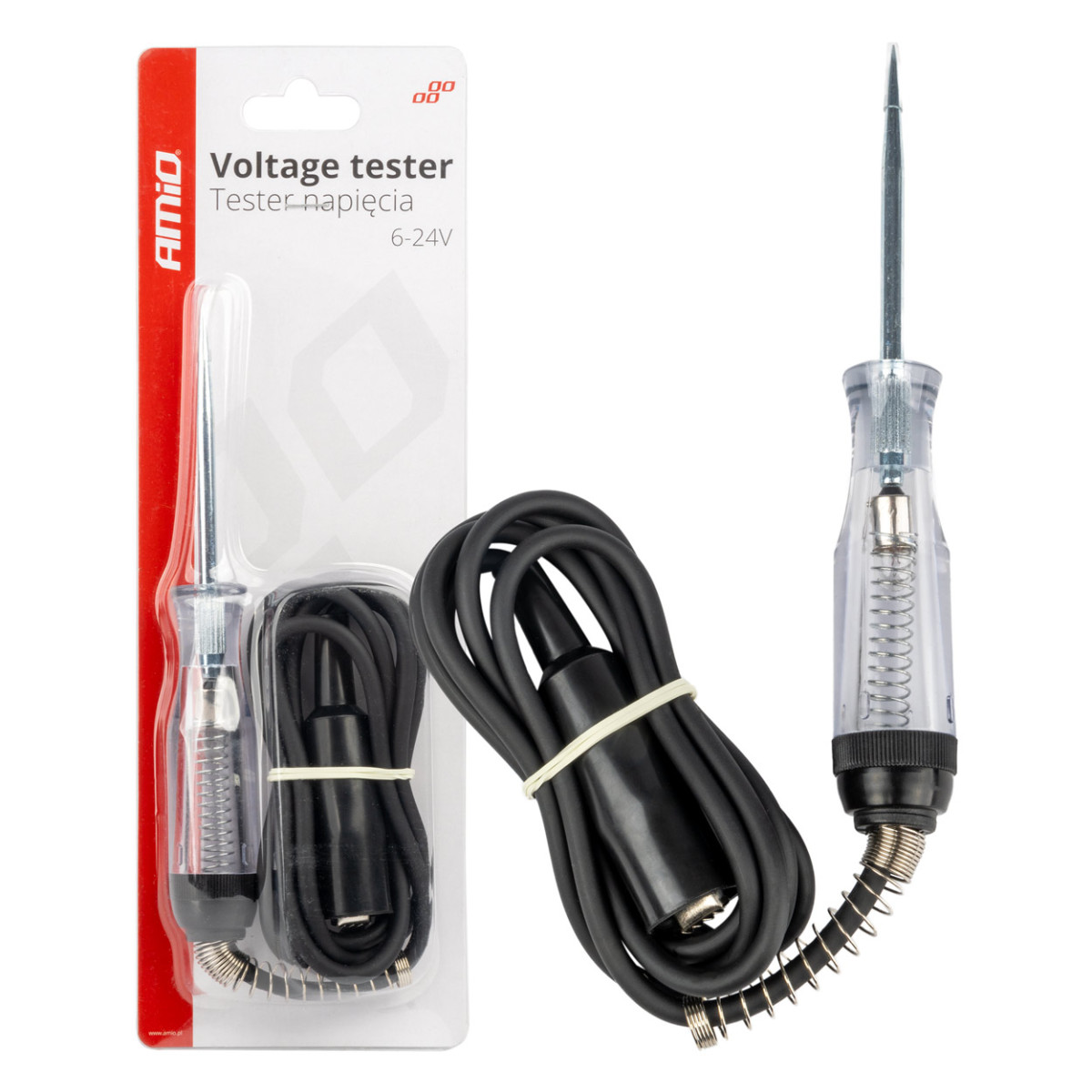 Automobilinis įtampos testeris 6–24V su „krokodilo“ gnybtu, AMIO-04273