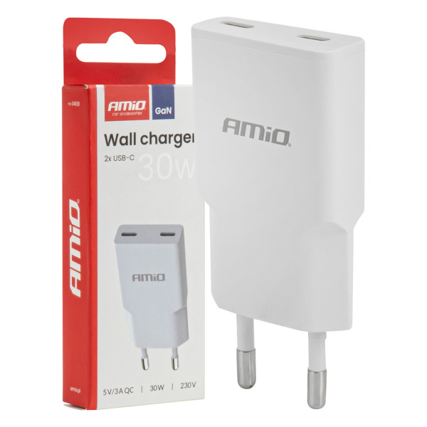 Tinklo įkroviklis 230V 30W GaN 2x USB-C AMIO-04839