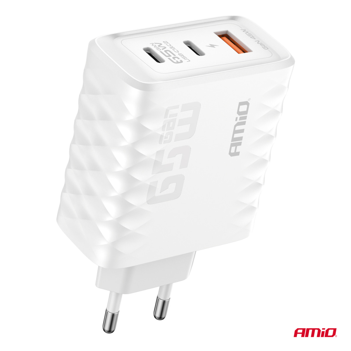 Sieninis įkroviklis 65W Quick Charge USB-A + 2x USB-C AMIO-04289