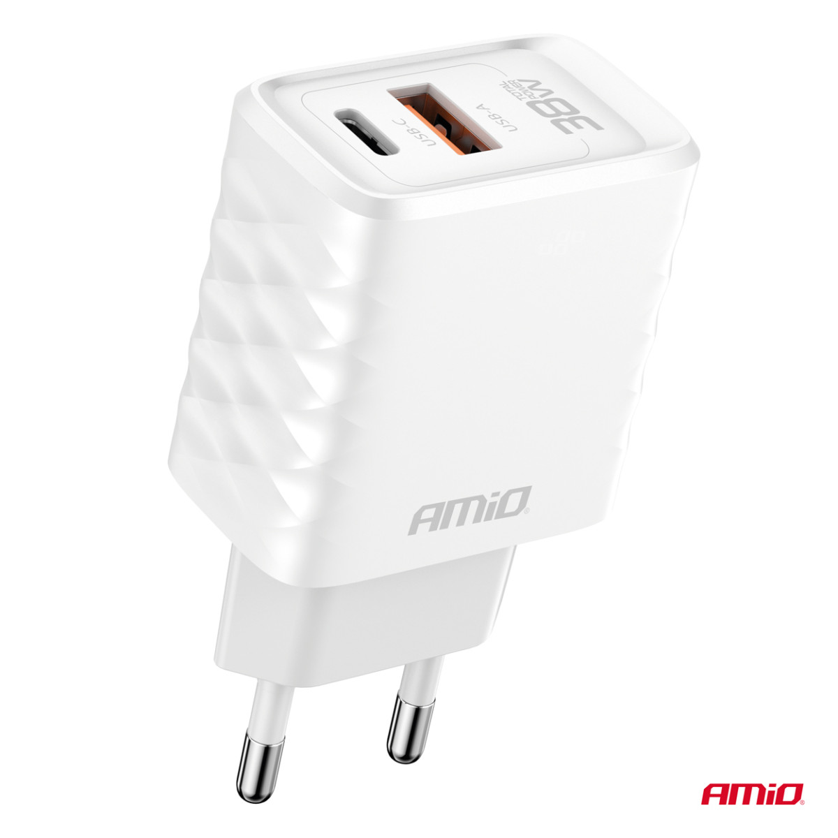 Sieninis įkroviklis Quick Charge GaN 38W USB-A + USB-C AMIO-04287