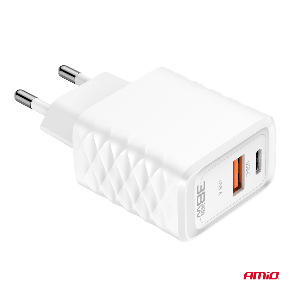 Sieninis įkroviklis Quick Charge GaN 38W USB-A + USB-C AMIO-04287