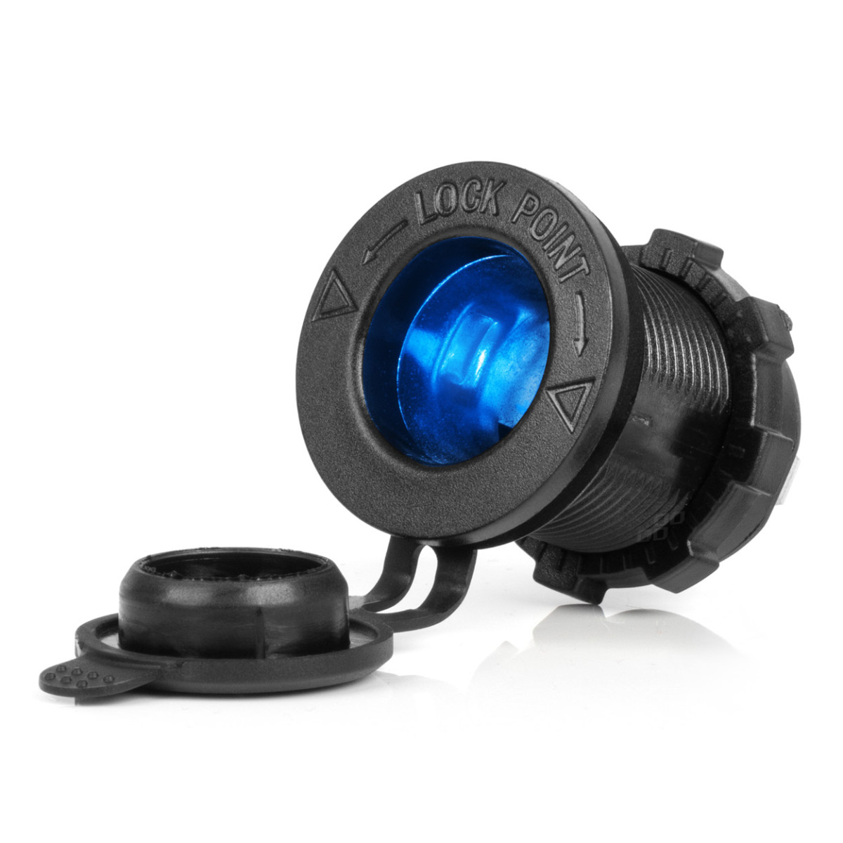 Vandeniui atsparus automobilio cigarečių degiklio maitinimo lizdas su mėlynu LED apšvietimu, 12/24V AMIO-04220