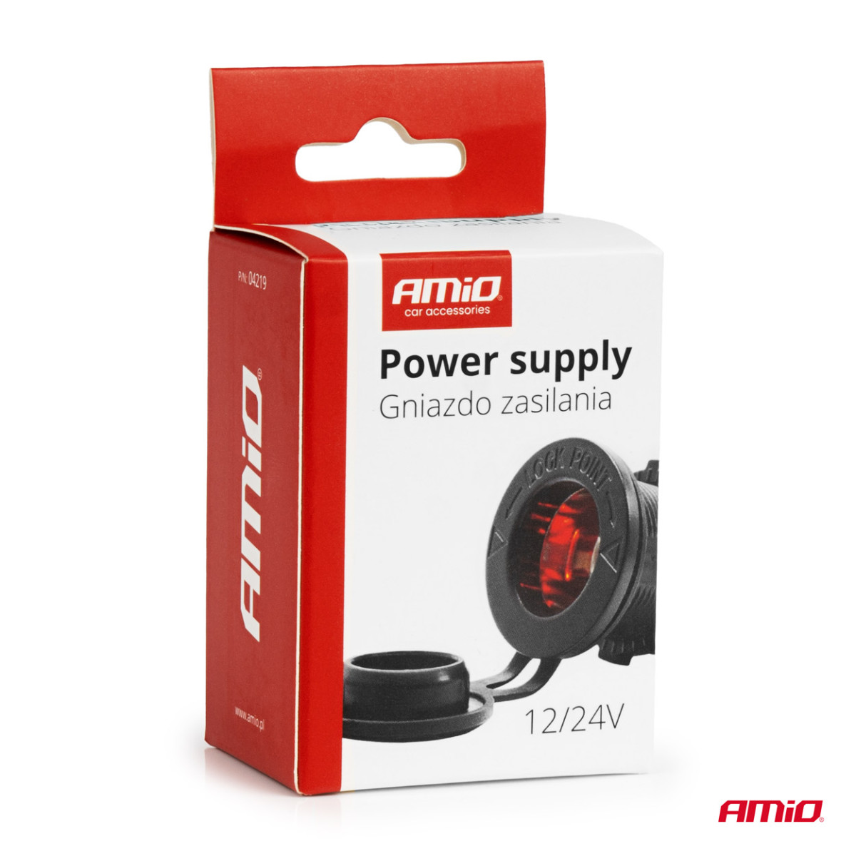 Vandeniui atsparus automobilio cigarečių degiklio maitinimo lizdas su raudonu LED apšvietimu,12/24V AMIO-04219