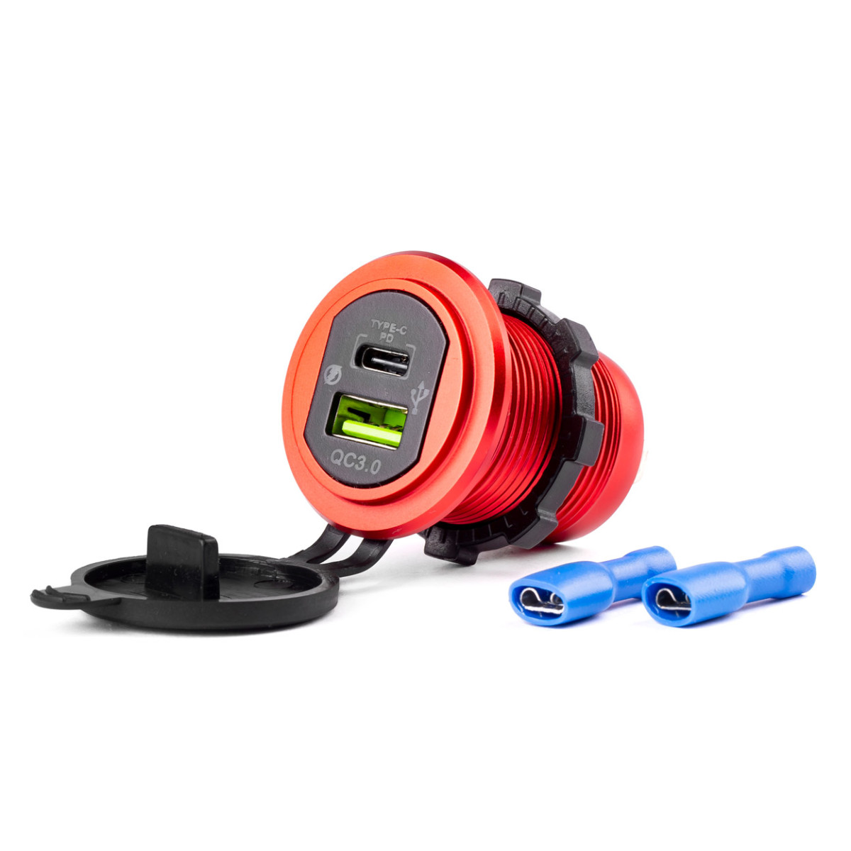 Automobilinis atsparus vandeniui įkroviklis USB + USB-C 12/24 V MOD-09, AMIO-02859