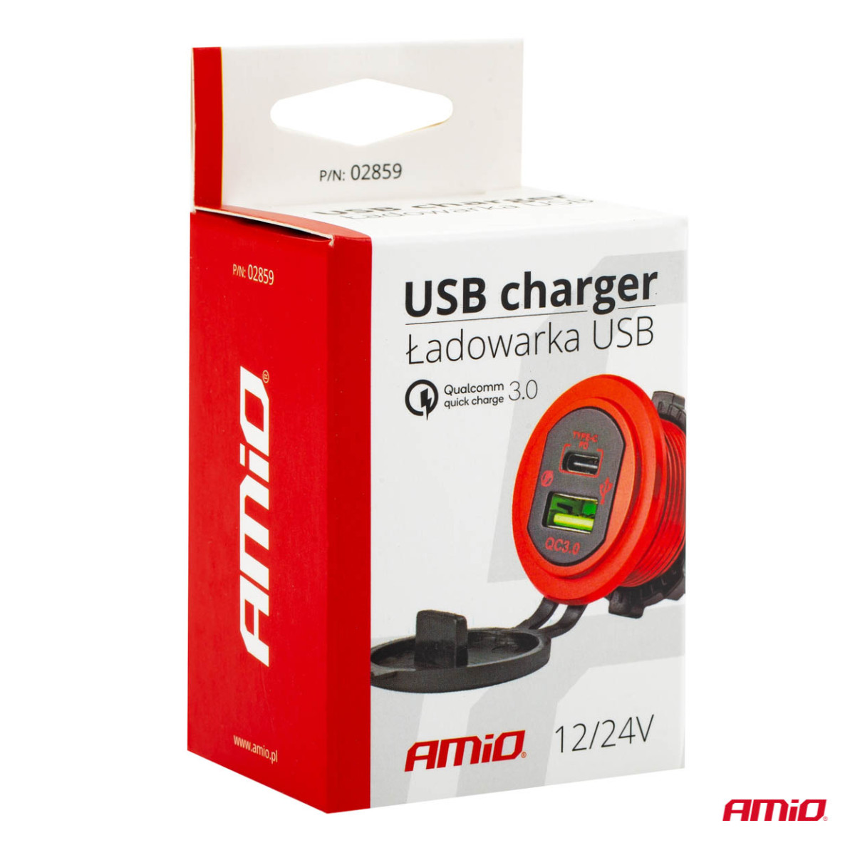 Automobilinis atsparus vandeniui įkroviklis USB + USB-C 12/24 V MOD-09, AMIO-02859