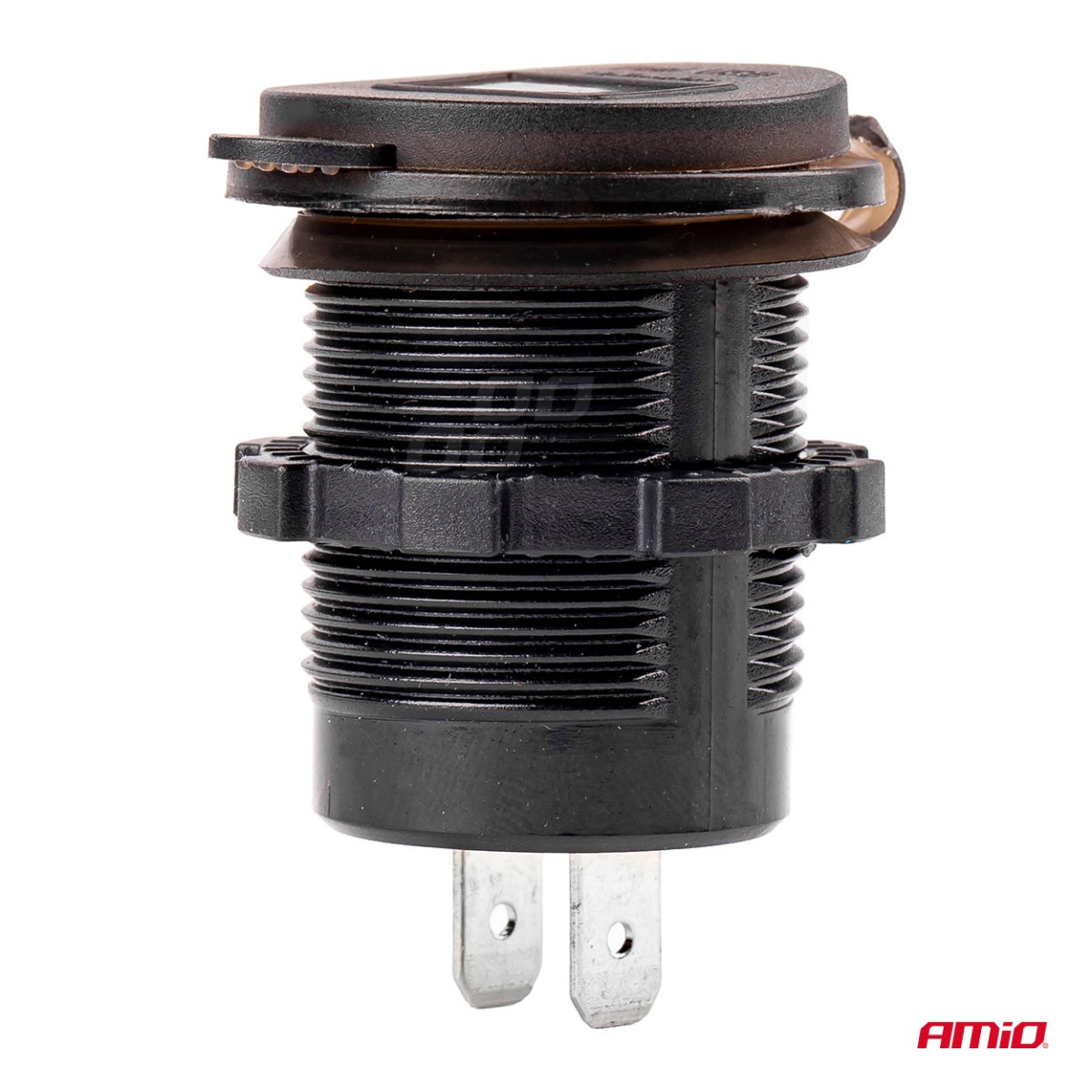 Vandeniui atsparus telefono įkroviklis su skaitmeniniu voltmetru 2xUSB 12/24V MOD-06