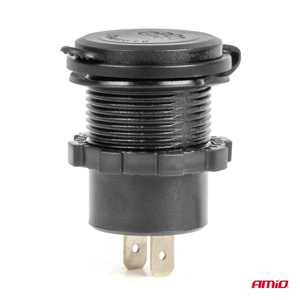 Vandeniui atsparus telefono įkroviklis su jungikliu ir raudonu LED pašvietimu, 2xUSB-C 12/24V AMIO-04224