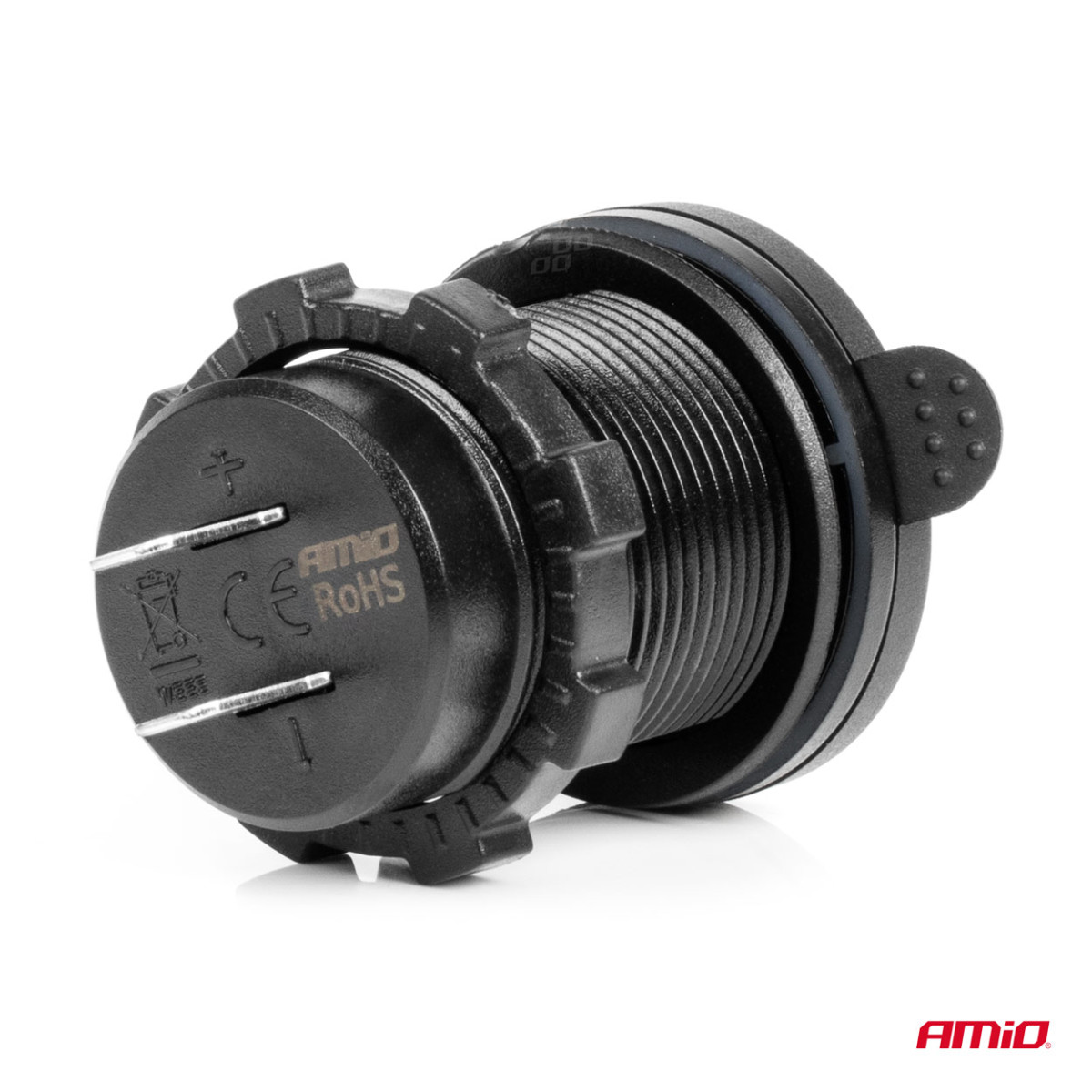 Vandeniui atsparus telefono įkroviklis su raudonu LED apšvietimu, USB + 2xUSB C QC3.0 12/24V AMIO-04227