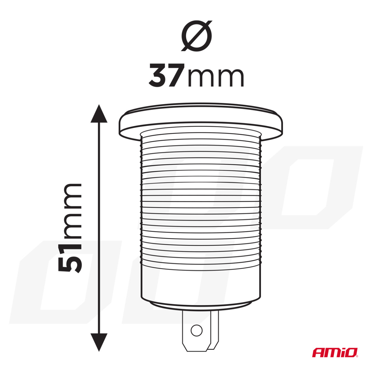 Vandeniui atsparus telefono įkroviklis su jungikliu ir skaitmeniniu voltmetru, 2x USB-C 12/24V AMIO-04226