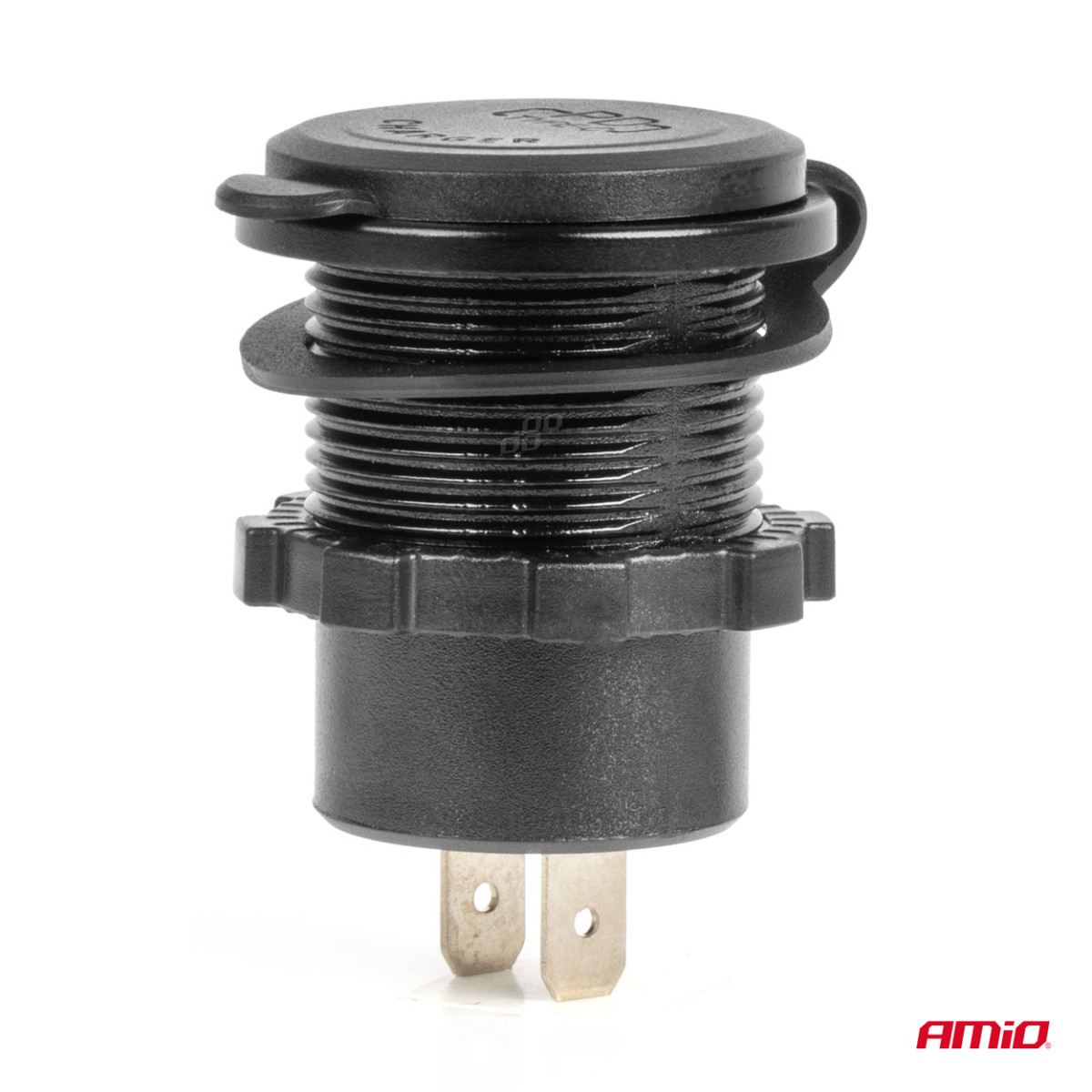 Vandeniui atsparus telefono įkroviklis su skaitmeniniu voltmetru ir raudonu LED indikatoriumi, USB + USB-C QC3.0 12/24V AMIO-04222