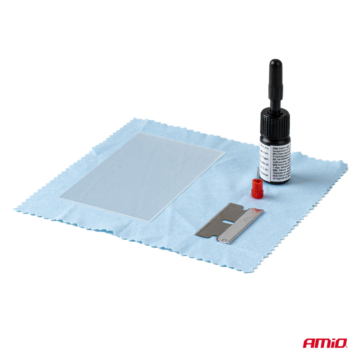 Priekinio stiklo taisymo rinkinys su aplikatoriumi ir siurbtuku DIY AMIO-04792